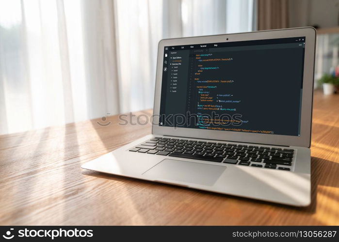 Software development programming on computer screen for modish application and program coding. Software development programming on computer screen for modish application