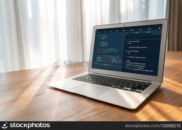 Software development programming on computer screen for modish application and program coding. Software development programming on computer screen for modish application