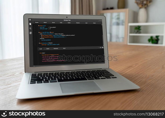 Software development programming on computer screen for modish application and program coding. Software development programming on computer screen for modish application
