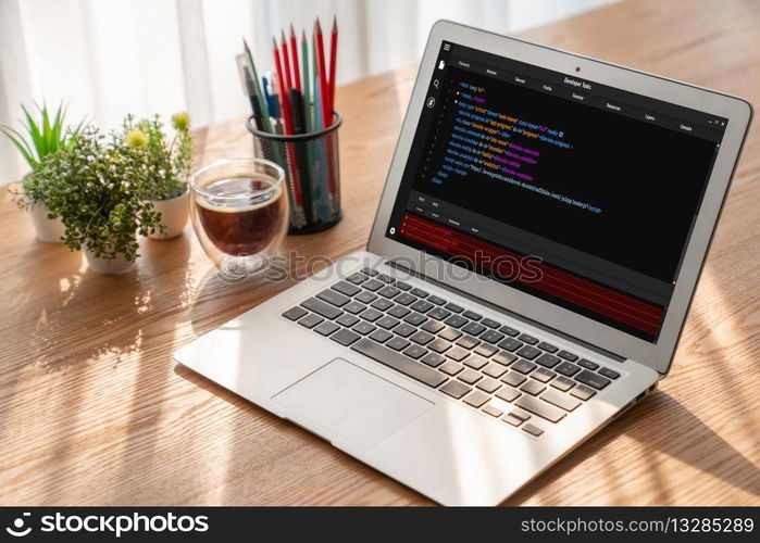 Software development programming on computer screen for modish application and program coding. Software development programming on computer screen for modish application