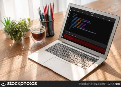Software development programming on computer screen for modish application and program coding. Software development programming on computer screen for modish application