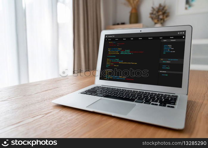 Software development programming on computer screen for modish application and program coding. Software development programming on computer screen for modish application