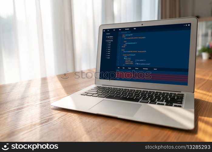 Software development programming on computer screen for modish application and program coding. Software development programming on computer screen for modish application
