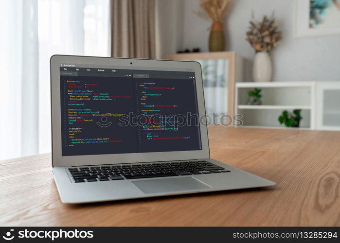 Software development programming on computer screen for modish application and program coding. Software development programming on computer screen for modish application