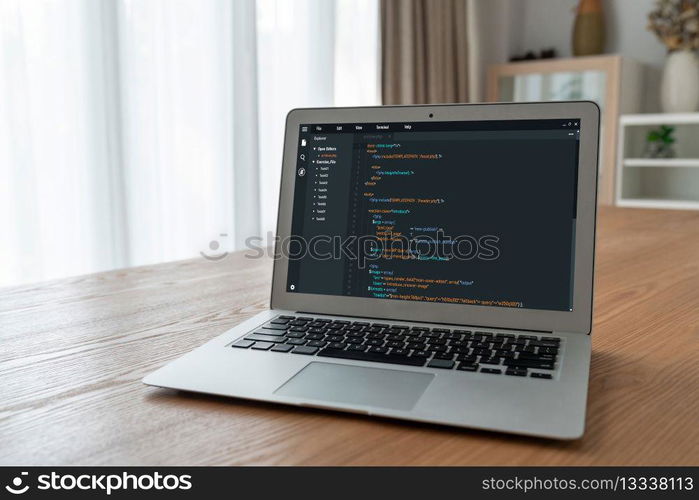 Software development programming on computer screen for modish application and program coding. Software development programming on computer screen for modish application