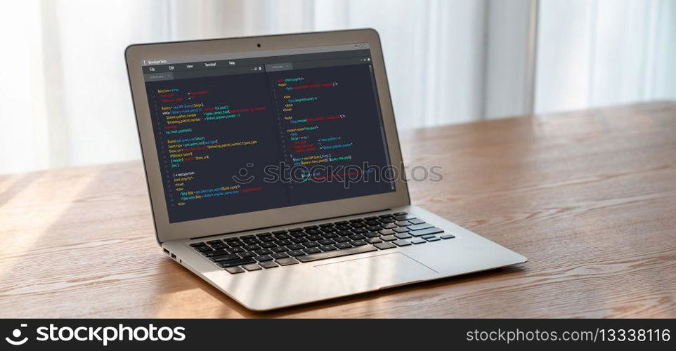 Software development programming on computer screen for modish application and program coding. Software development programming on computer screen for modish application