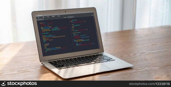 Software development programming on computer screen for modish application and program coding. Software development programming on computer screen for modish application