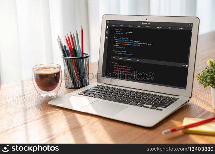 Software development programming on computer screen for modish application and program coding. Software development programming on computer screen for modish application