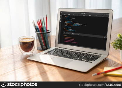 Software development programming on computer screen for modish application and program coding. Software development programming on computer screen for modish application