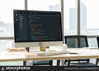 Software development programming on computer screen for modish application and program coding. Software development programming on computer screen for modish application