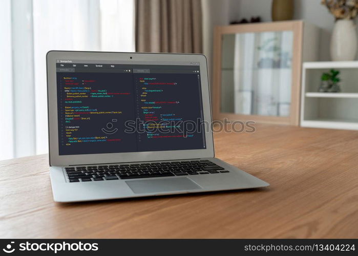 Software development programming on computer screen for modish application and program coding. Software development programming on computer screen for modish application
