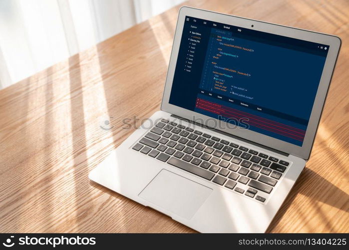 Software development programming on computer screen for modish application and program coding. Software development programming on computer screen for modish application