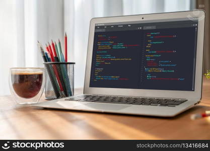 Software development programming on computer screen for modish application and program coding. Software development programming on computer screen for modish application