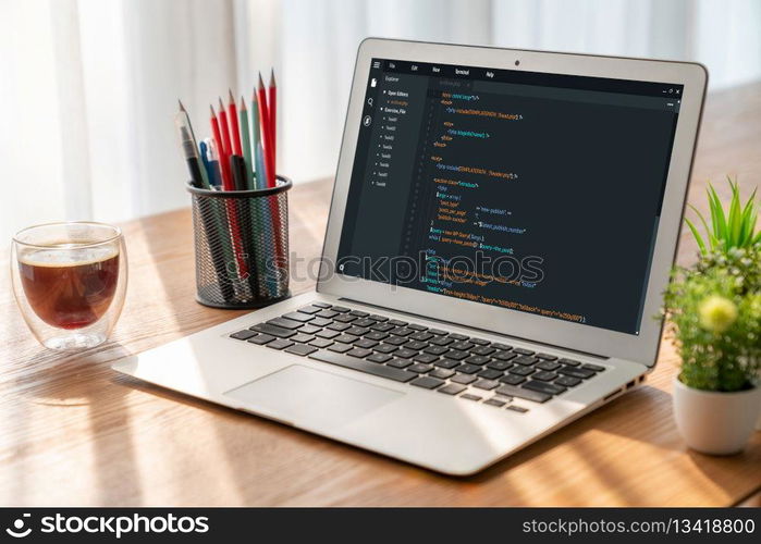 Software development programming on computer screen for modish application and program coding. Software development programming on computer screen for modish application