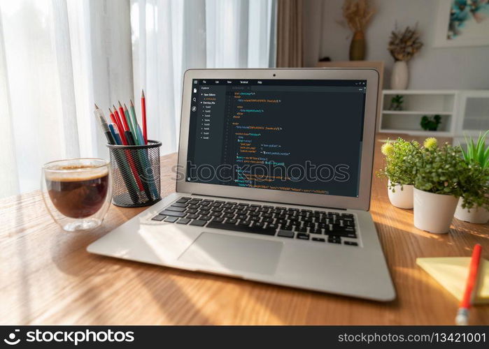 Software development programming on computer screen for modish application and program coding. Software development programming on computer screen for modish application