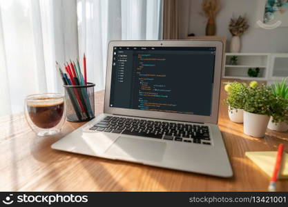 Software development programming on computer screen for modish application and program coding. Software development programming on computer screen for modish application