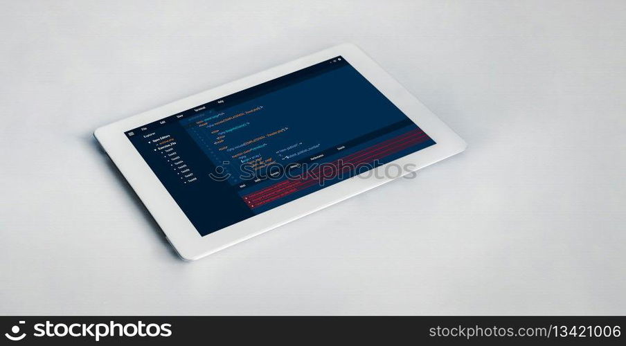 Software development programming on computer screen for modish application and program coding. Software development programming on computer screen for modish application