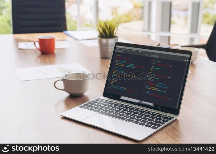 Software development programming on computer screen for modish application and program coding. Software development programming on computer screen for modish application