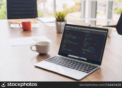 Software development programming on computer screen for modish application and program coding. Software development programming on computer screen for modish application