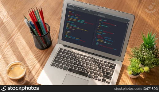 Software development programming on computer screen for modish application and program coding. Software development programming on computer screen for modish application