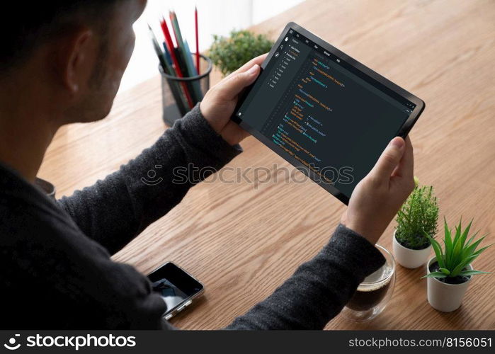 Software development programming on computer screen for modish application and program coding. Software development programming on computer screen for modish application