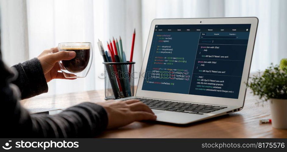 Software development programming on computer screen for modish application and program coding. Software development programming on computer screen for modish application