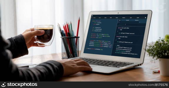 Software development programming on computer screen for modish application and program coding. Software development programming on computer screen for modish application