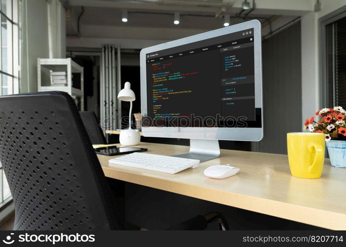 Software development programming on computer screen for modish application and program coding. Software development programming on computer screen for modish application