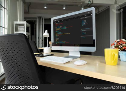Software development programming on computer screen for modish application and program coding. Software development programming on computer screen for modish application