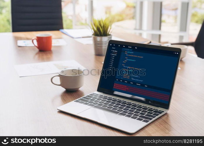 Software development programming on computer screen for modish application and program coding. Software development programming on computer screen for modish application