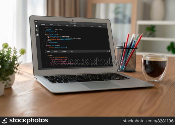 Software development programming on computer screen for modish application and program coding. Software development programming on computer screen for modish application