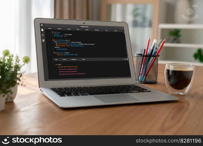 Software development programming on computer screen for modish application and program coding. Software development programming on computer screen for modish application