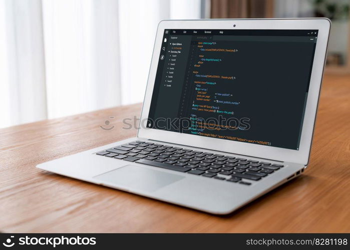 Software development programming on computer screen for modish application and program coding. Software development programming on computer screen for modish application