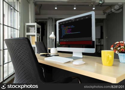 Software development programming on computer screen for modish application and program coding. Software development programming on computer screen for modish application