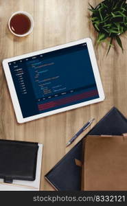 Software development programming on computer screen for modish application and program coding. Software development programming on computer screen for modish application