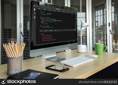 Software development programming on computer screen for modish application and program coding. Software development programming on computer screen for modish application