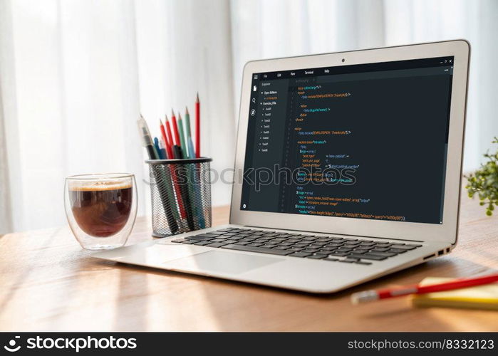 Software development programming on computer screen for modish application and program coding. Software development programming on computer screen for modish application