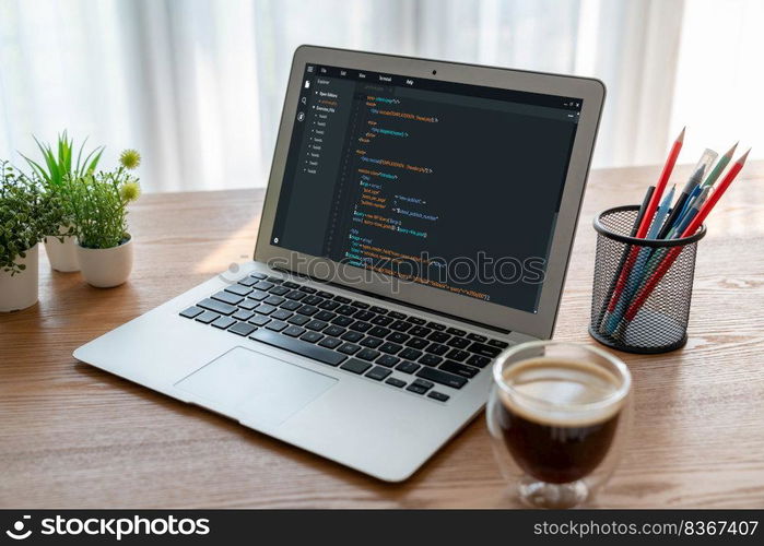 Software development programming on computer screen for modish application and program coding. Software development programming on computer screen for modish application