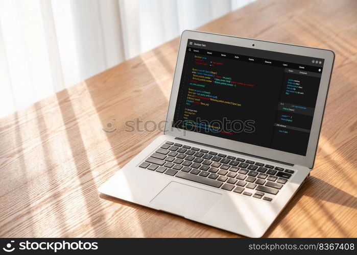 Software development programming on computer screen for modish application and program coding. Software development programming on computer screen for modish application