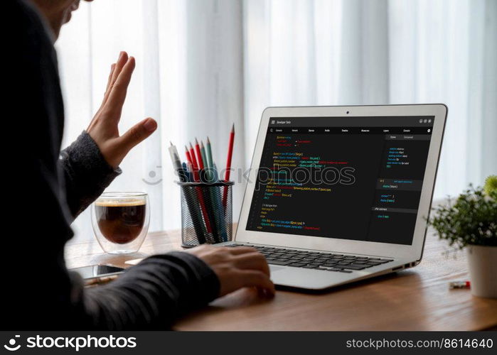 Software development programming on computer screen for modish application and program coding. Software development programming on computer screen for modish application