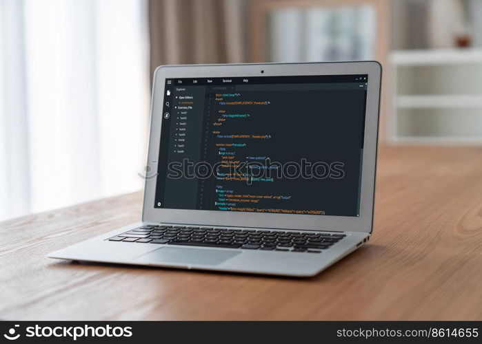 Software development programming on computer screen for modish application and program coding. Software development programming on computer screen for modish application