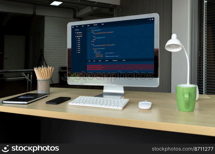 Software development programming on computer screen for modish application and program coding. Software development programming on computer screen for modish application