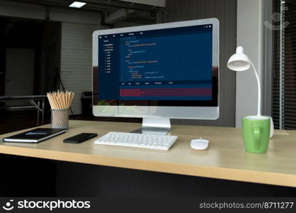 Software development programming on computer screen for modish application and program coding. Software development programming on computer screen for modish application