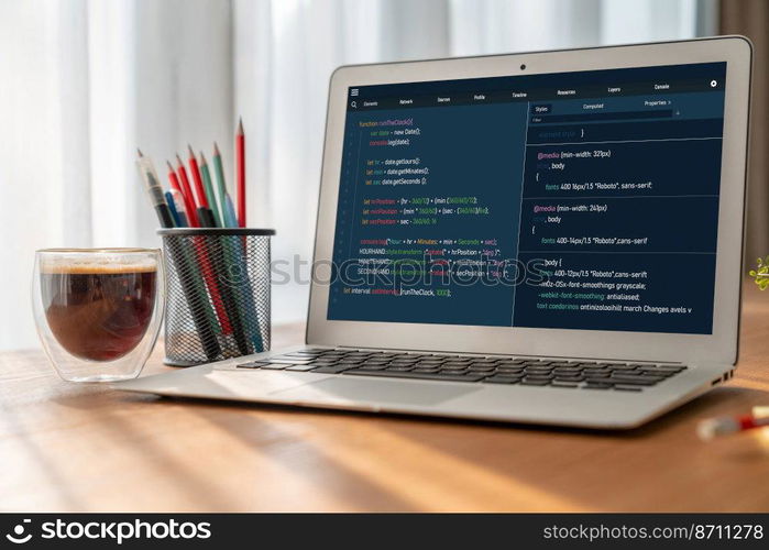 Software development programming on computer screen for modish application and program coding. Software development programming on computer screen for modish application