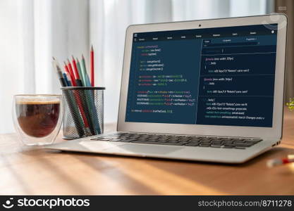 Software development programming on computer screen for modish application and program coding. Software development programming on computer screen for modish application