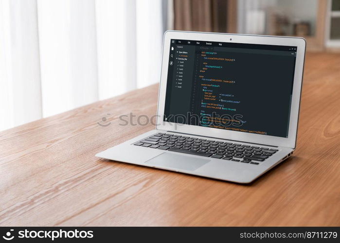 Software development programming on computer screen for modish application and program coding. Software development programming on computer screen for modish application