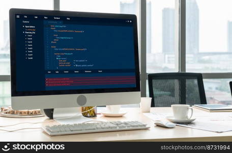 Software development programming on computer screen for modish application and program coding. Software development programming on computer screen for modish application