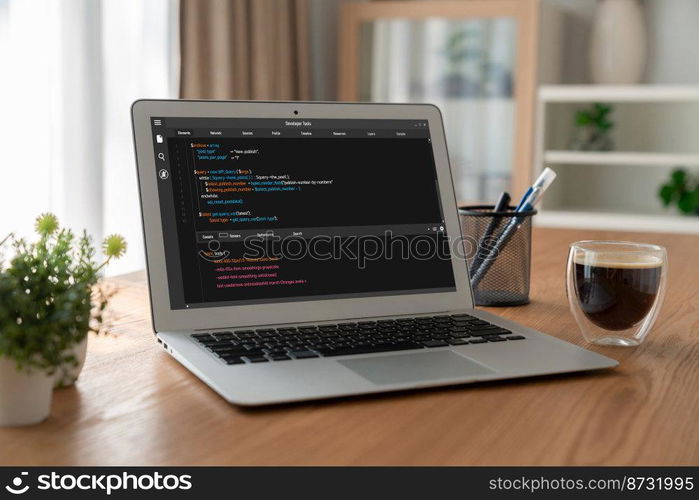 Software development programming on computer screen for modish application and program coding. Software development programming on computer screen for modish application