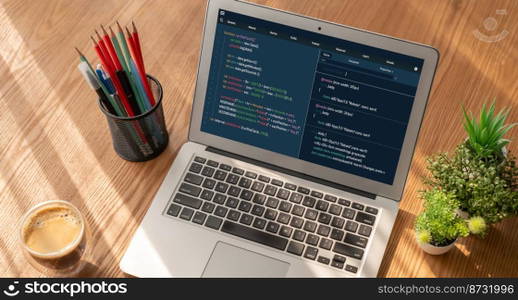 Software development programming on computer screen for modish application and program coding. Software development programming on computer screen for modish application