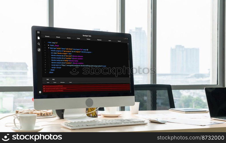 Software development programming on computer screen for modish application and program coding. Software development programming on computer screen for modish application